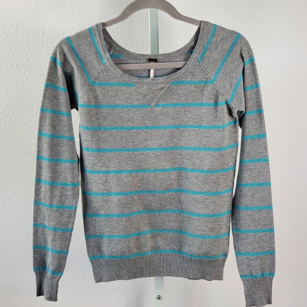 Poof! Stripes Crew Neck Sweater Gray Sz S